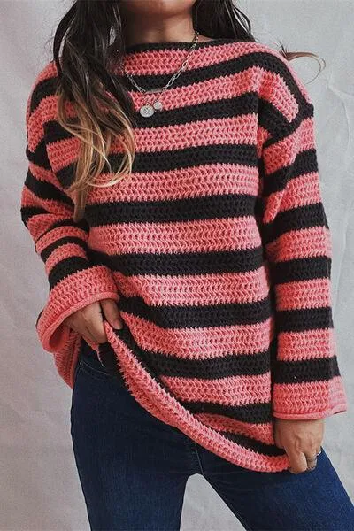 Cozy Era Striped Boat Neck Tunic Sweater