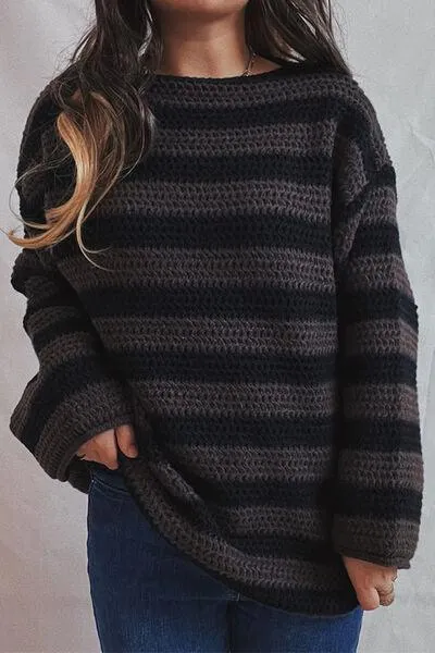 Cozy Era Striped Boat Neck Tunic Sweater