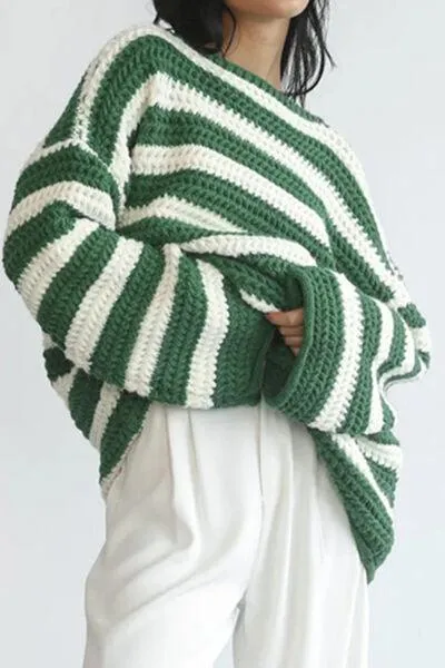 Cozy Era Striped Boat Neck Tunic Sweater