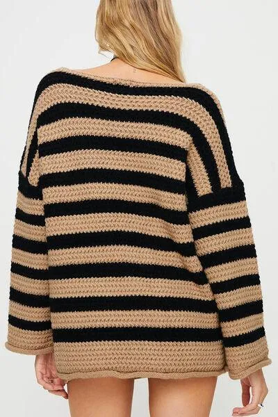 Cozy Era Striped Boat Neck Tunic Sweater