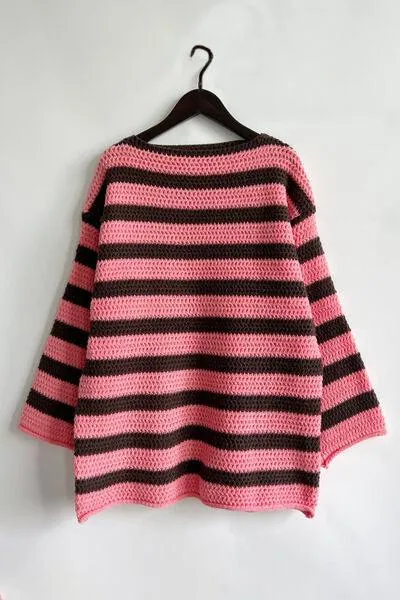 Cozy Era Striped Boat Neck Tunic Sweater