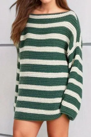 Cozy Era Striped Boat Neck Tunic Sweater
