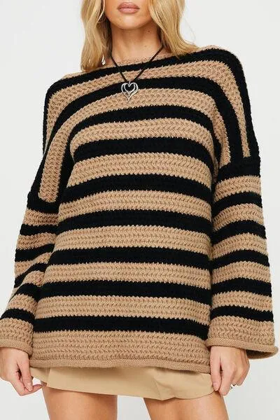 Cozy Era Striped Boat Neck Tunic Sweater