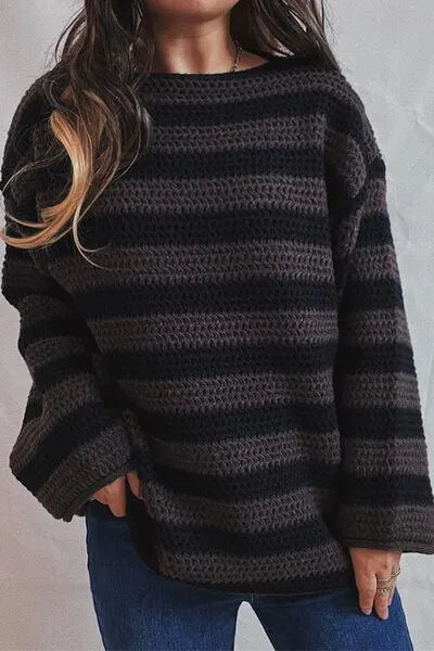 Cozy Era Striped Boat Neck Tunic Sweater