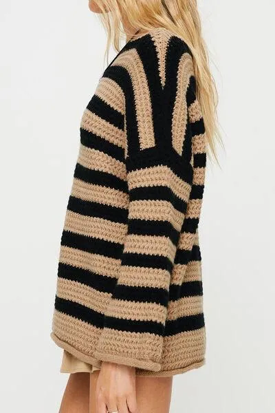Cozy Era Striped Boat Neck Tunic Sweater