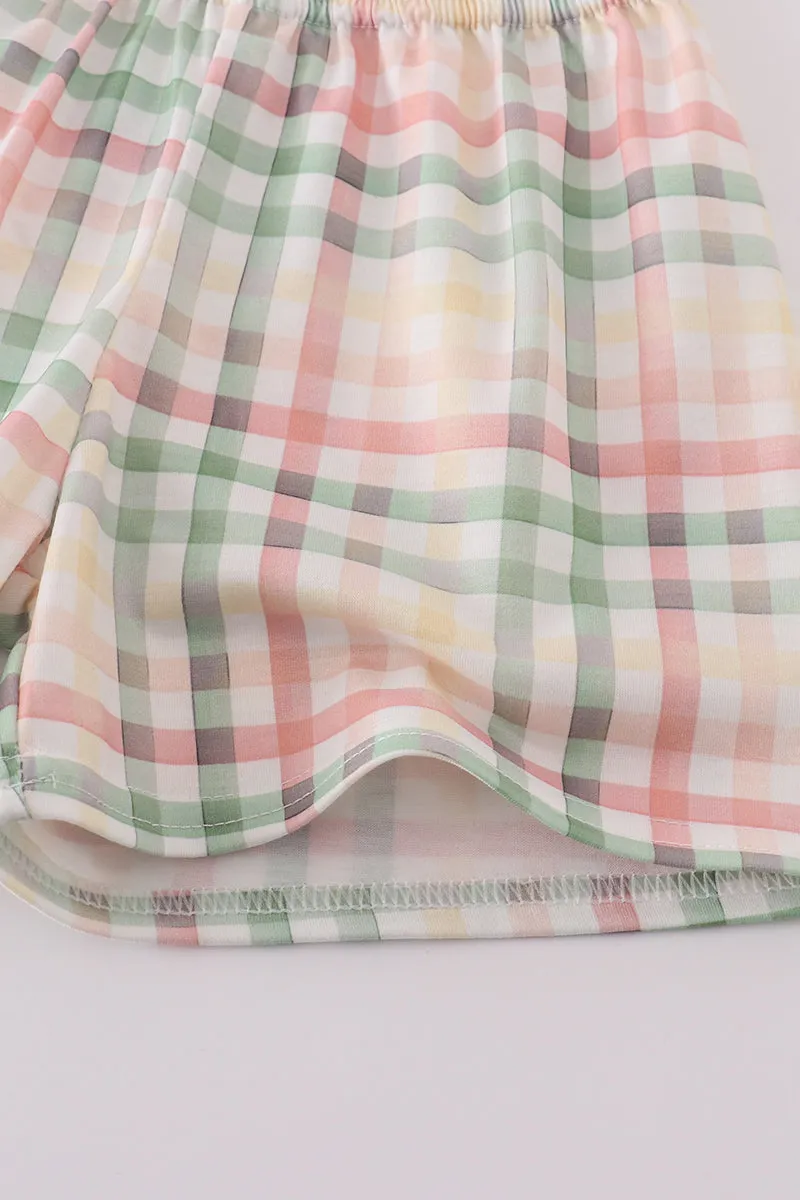 Crab embroidery plaid shorts set