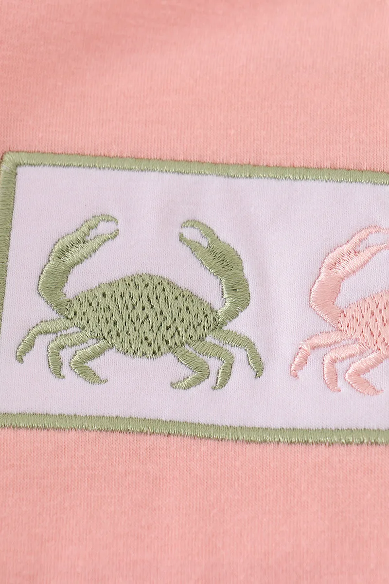 Crab embroidery plaid shorts set