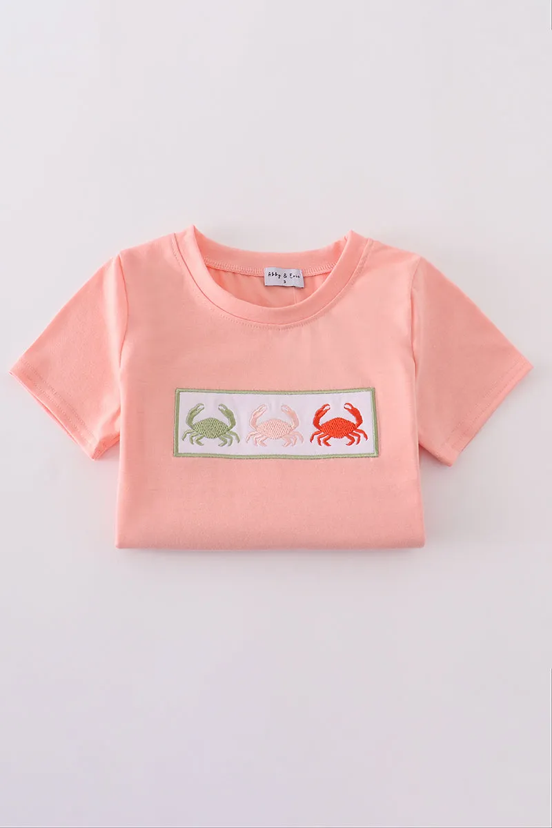 Crab embroidery plaid shorts set