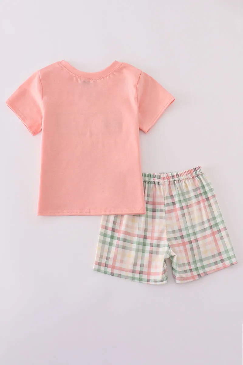 Crab embroidery plaid shorts set