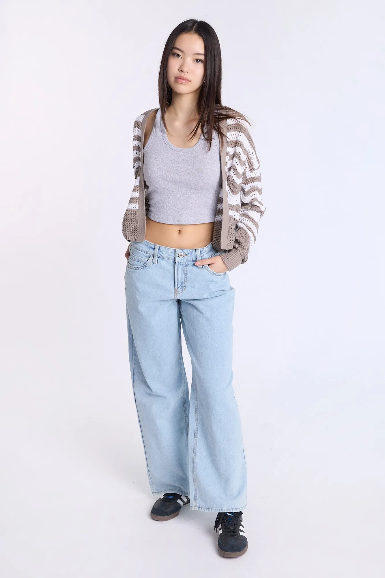 Crochet-Style Open-Front Cardigan