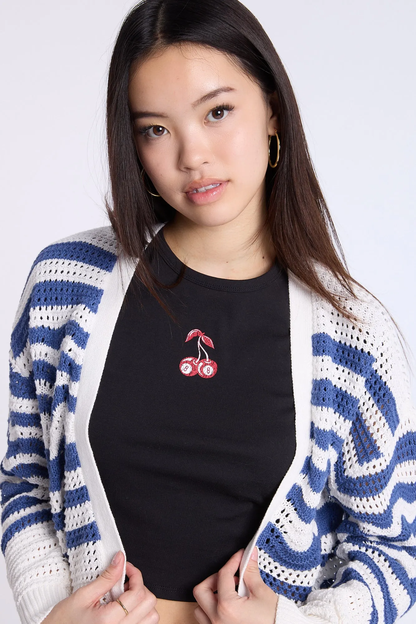 Crochet-Style Open-Front Cardigan