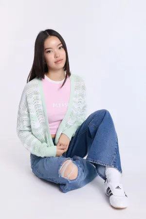 Crochet-Style Open-Front Cardigan
