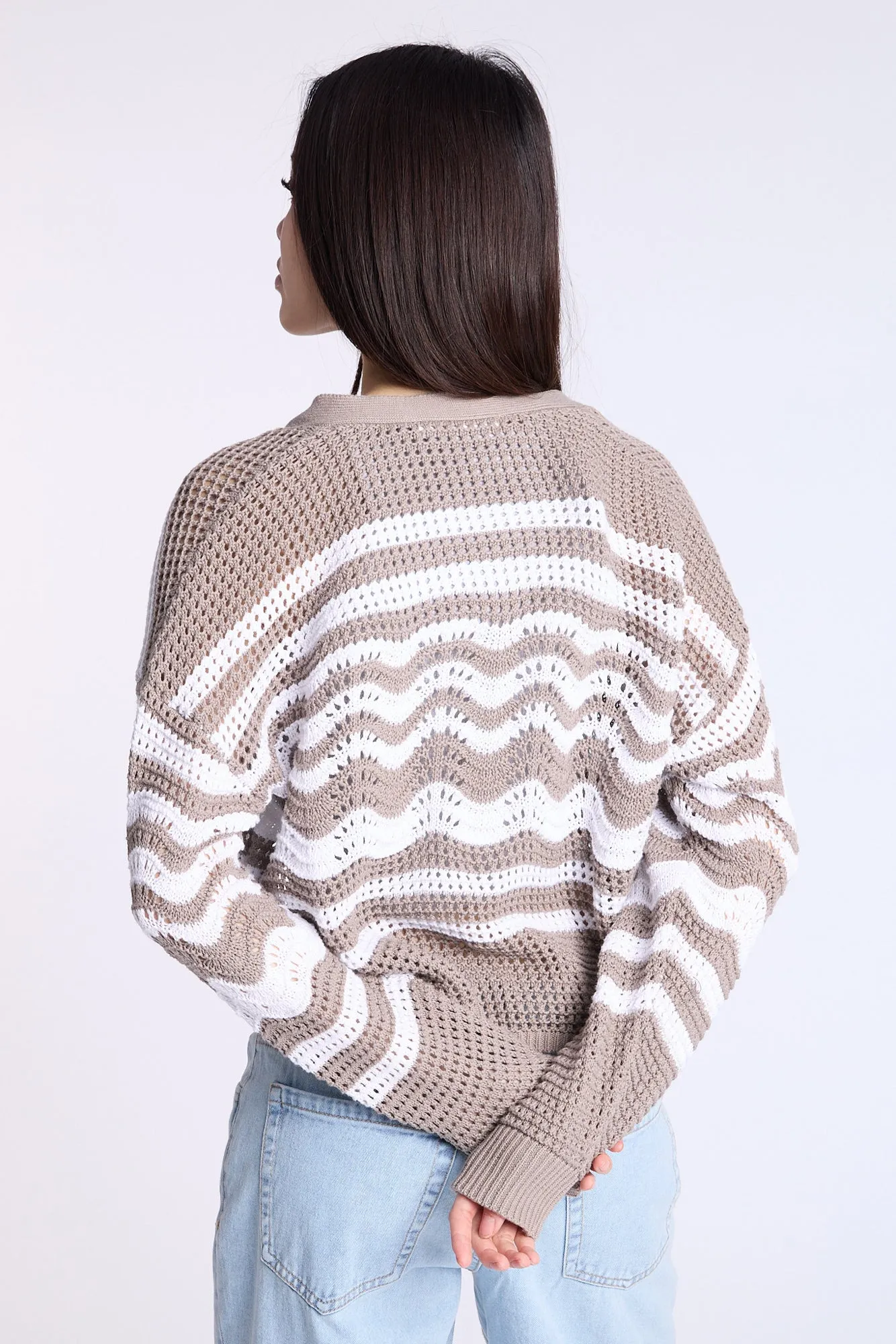 Crochet-Style Open-Front Cardigan