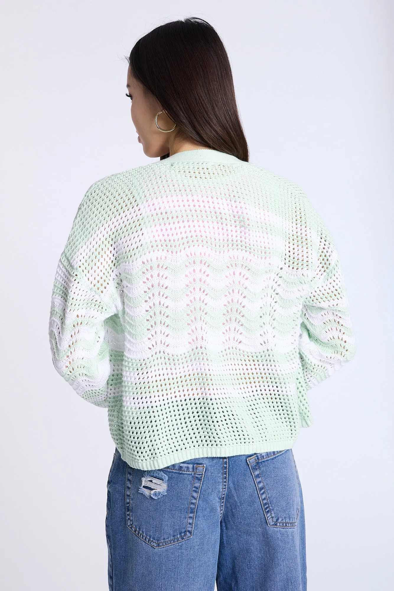 Crochet-Style Open-Front Cardigan