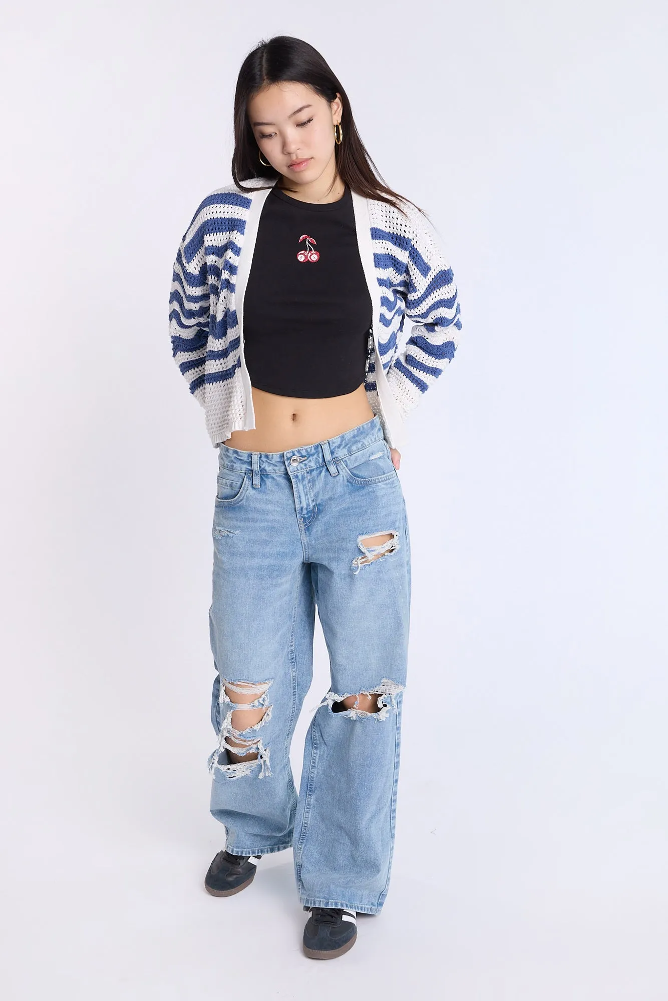 Crochet-Style Open-Front Cardigan