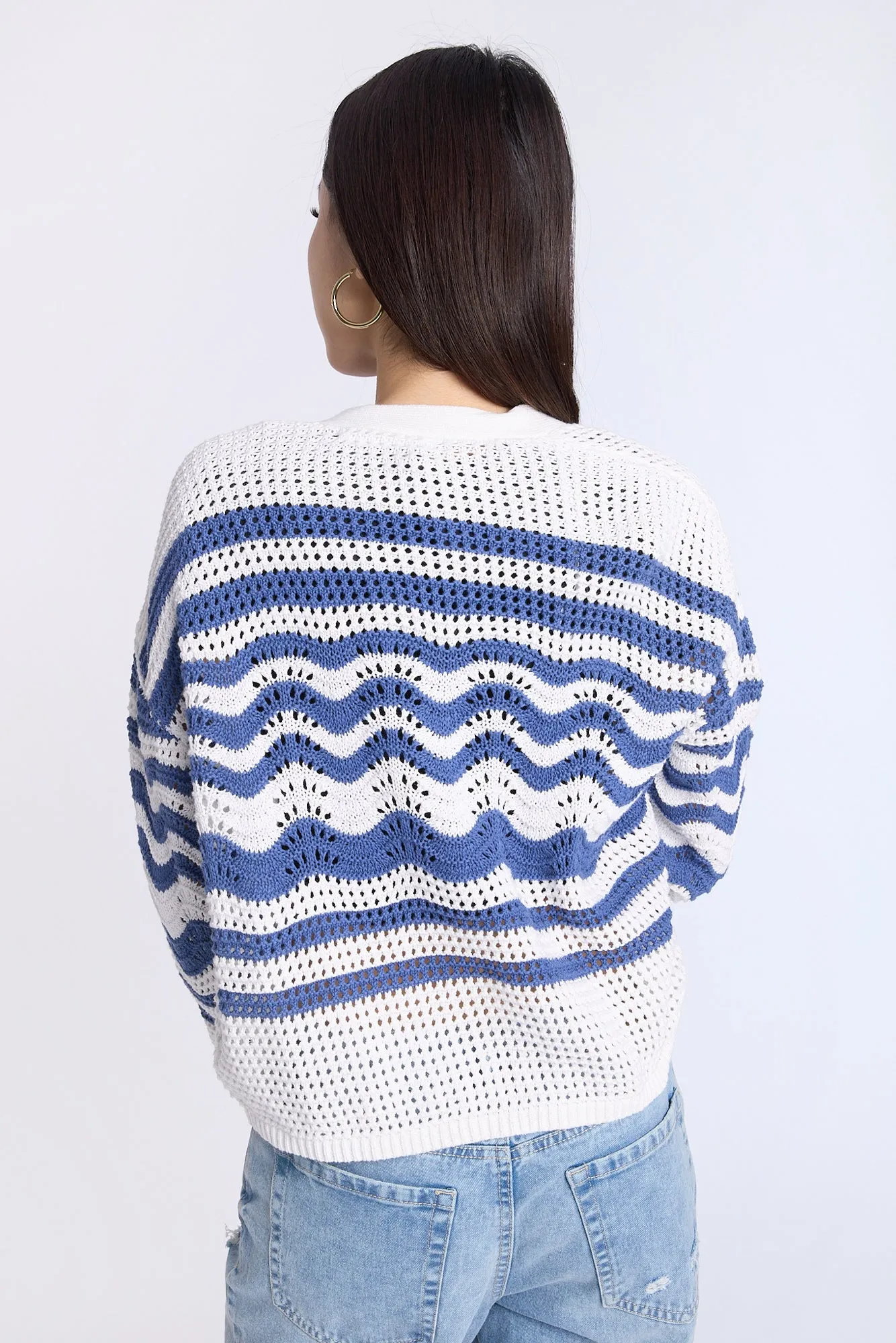 Crochet-Style Open-Front Cardigan