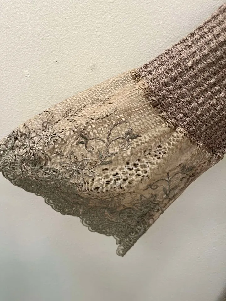 Dress - En/Kay Taupe with frilled mesh 3/4 sleeves