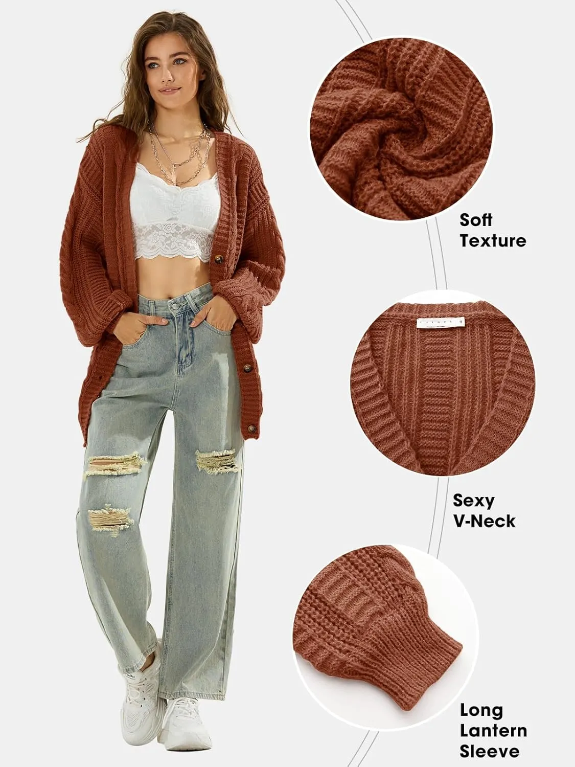 EXLURA Womens 2025 Oversized Cardigan Sweaters Fall Winter Lightweight Soft Knit Cardigan Open Front Button Outwear Coats