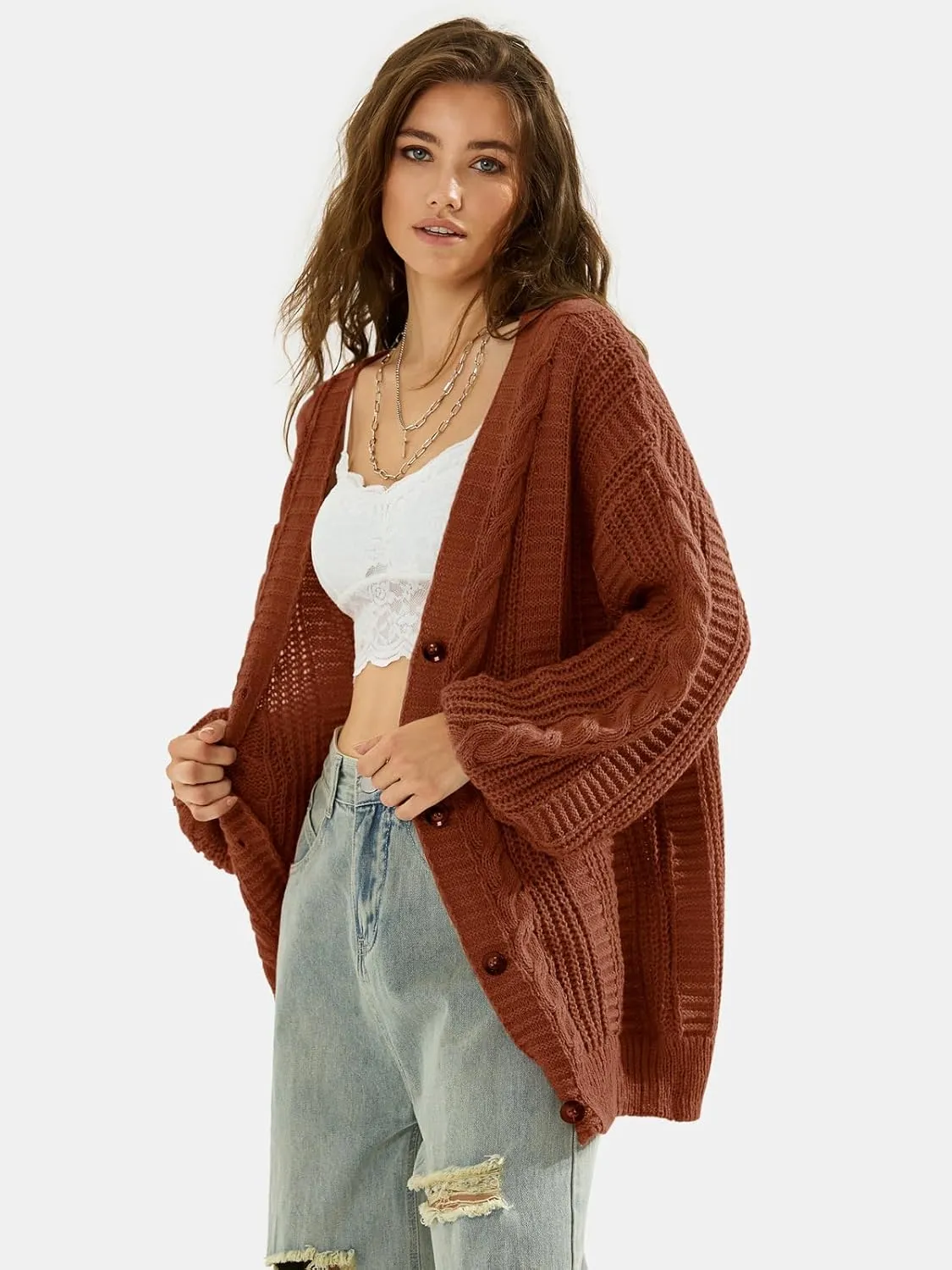 EXLURA Womens 2025 Oversized Cardigan Sweaters Fall Winter Lightweight Soft Knit Cardigan Open Front Button Outwear Coats