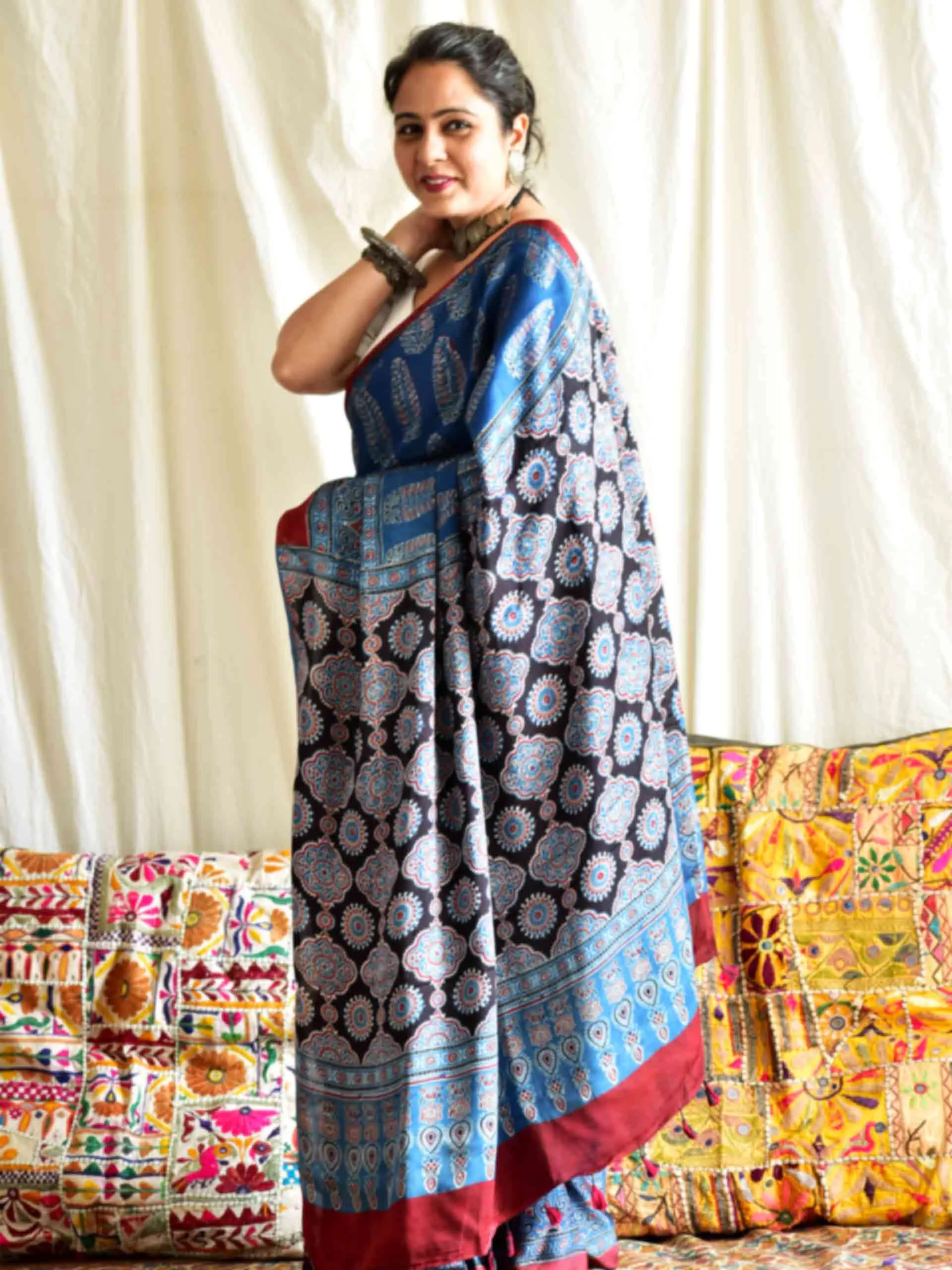 Feni - Ajrakh modal Silk Saree