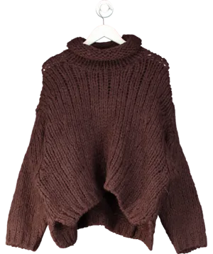 Free People Brown Chunky Wool Blend Roll Neck Pull Over UK S
