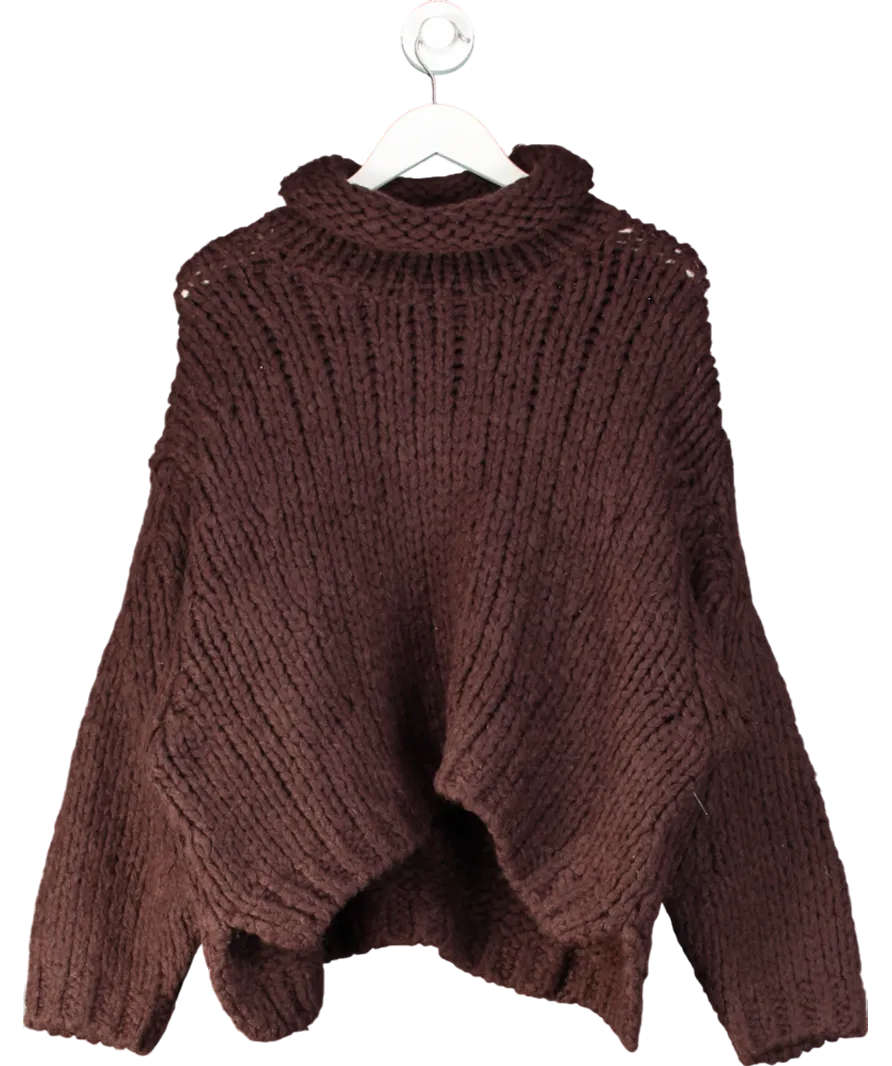 Free People Brown Chunky Wool Blend Roll Neck Pull Over UK S