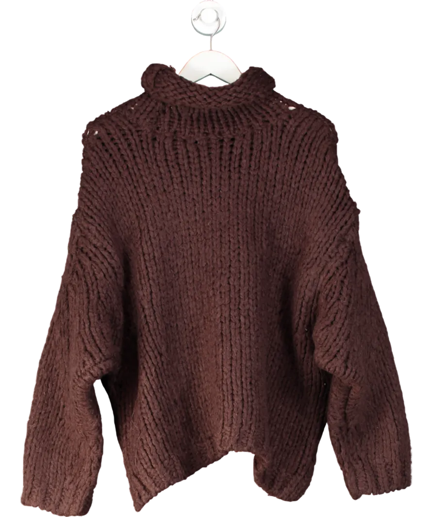 Free People Brown Chunky Wool Blend Roll Neck Pull Over UK S
