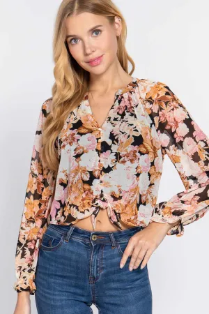 Front Tie Woven Blouse
