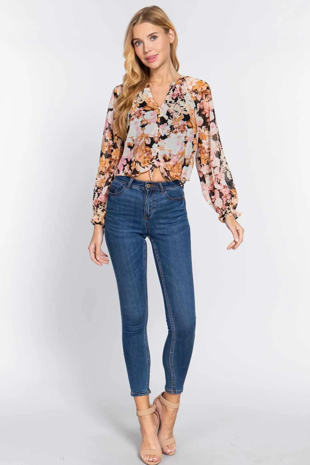 Front Tie Woven Blouse