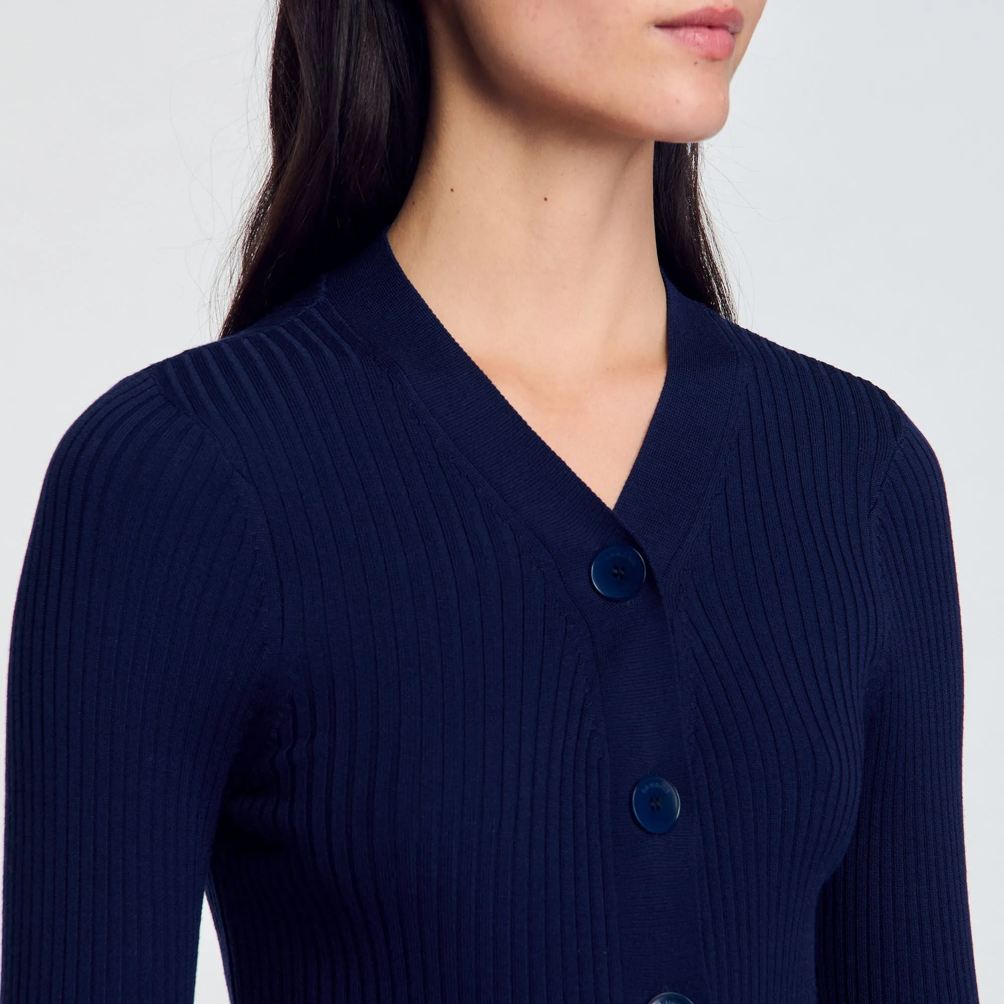 Gabrielle Rib Knit Cardigan Navy Blue