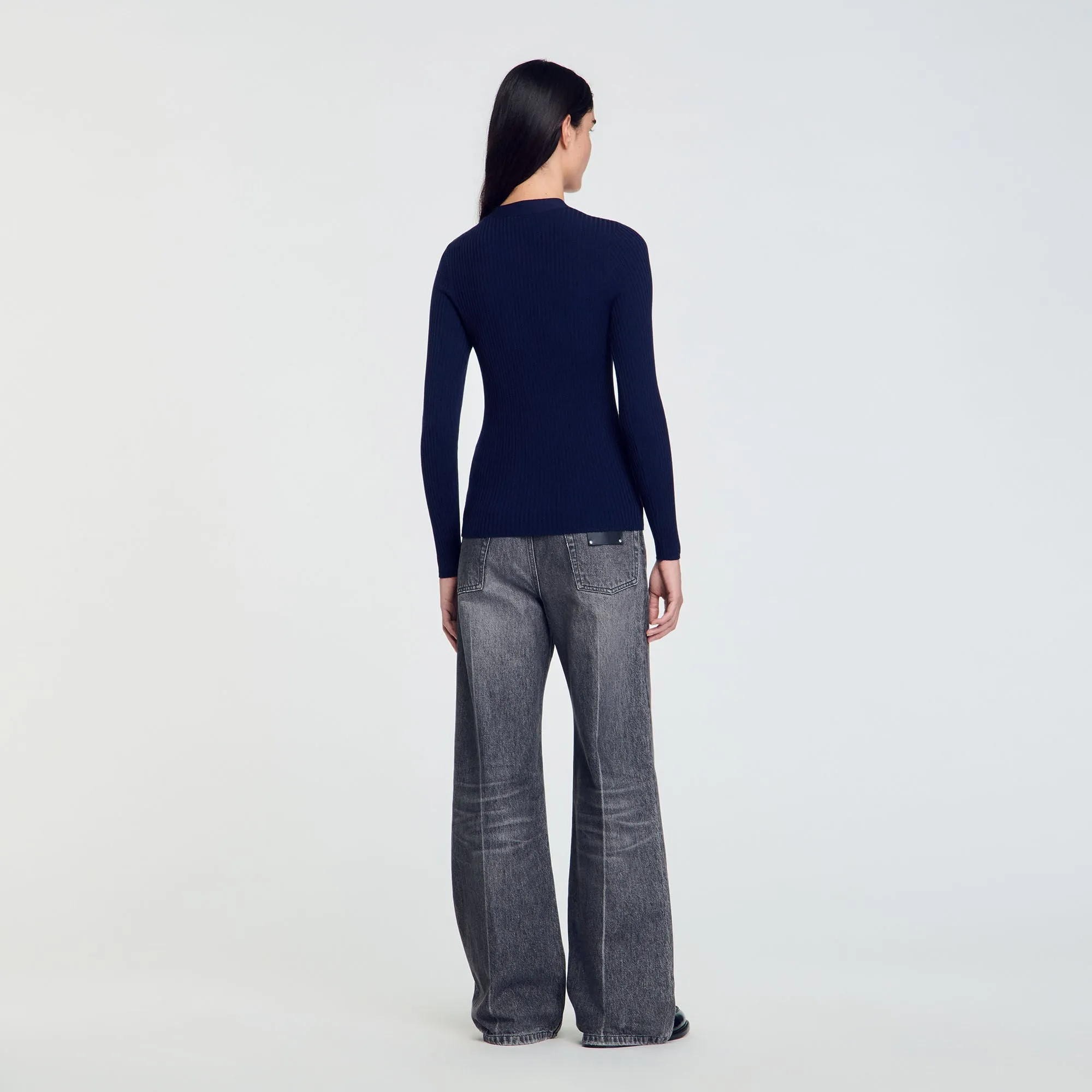 Gabrielle Rib Knit Cardigan Navy Blue