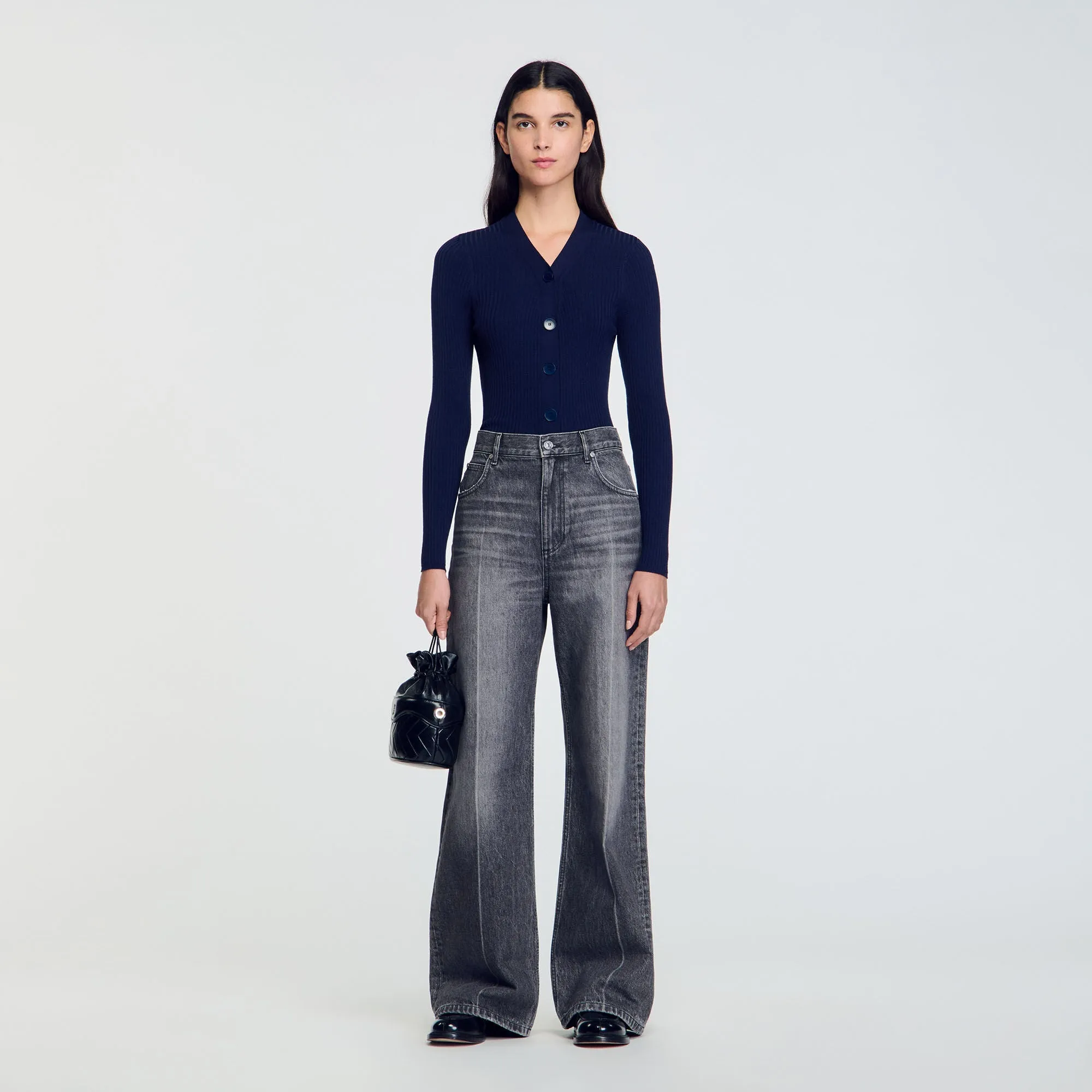 Gabrielle Rib Knit Cardigan Navy Blue