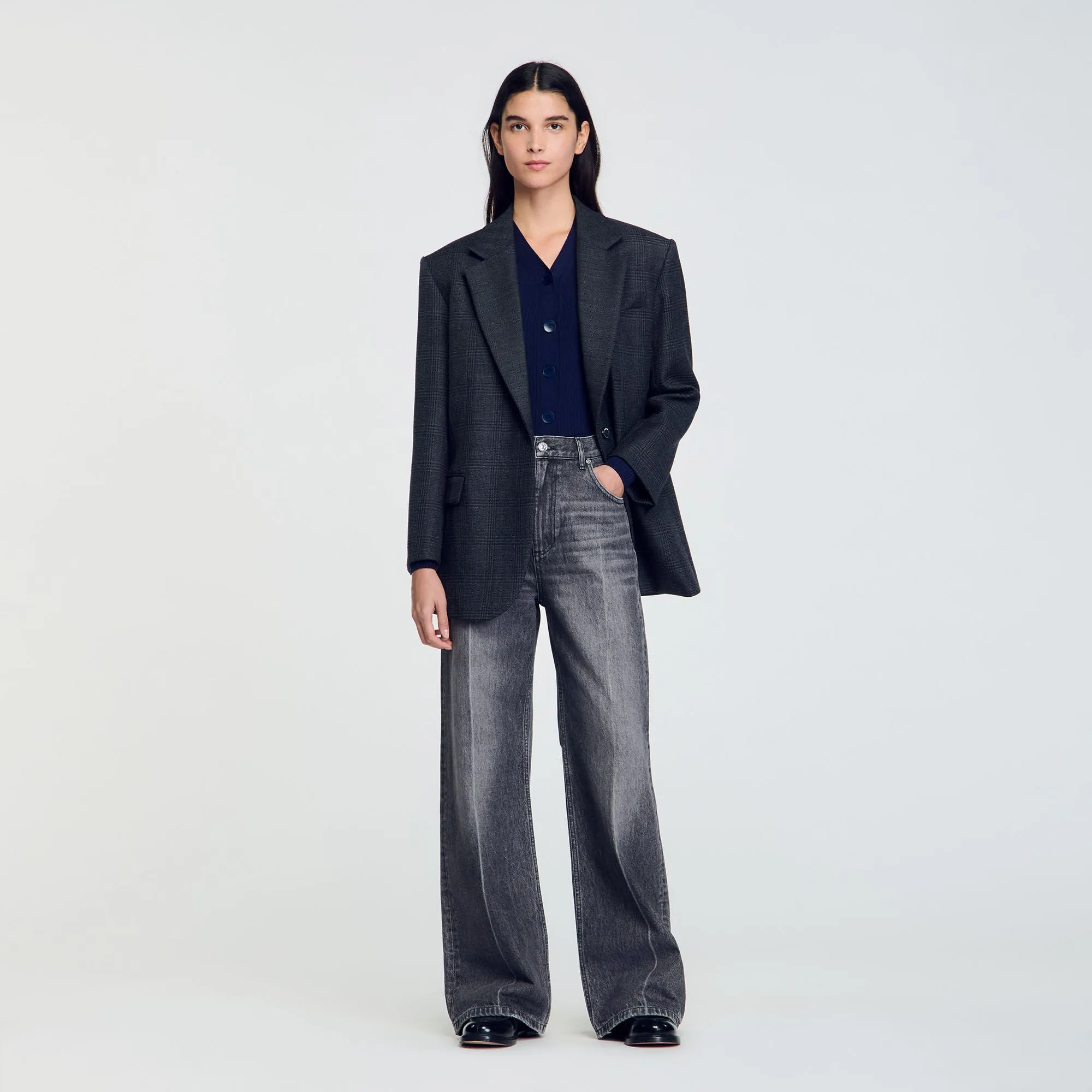 Gabrielle Rib Knit Cardigan Navy Blue
