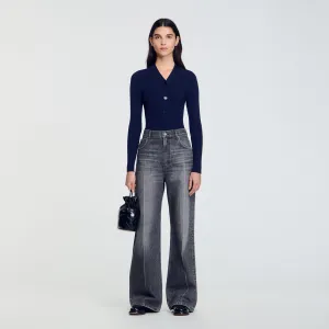 Gabrielle Rib Knit Cardigan Navy Blue