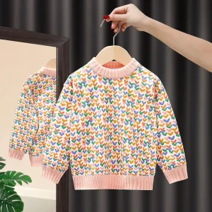 Girls Multicolored Heart Printed Sweater
