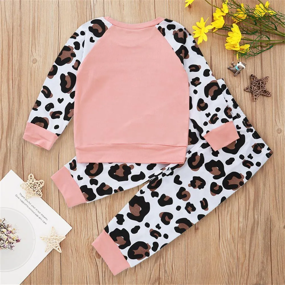 Girls Pink Leopard Long Sleeve Top & Pants Wholesale Little Girl Clothing