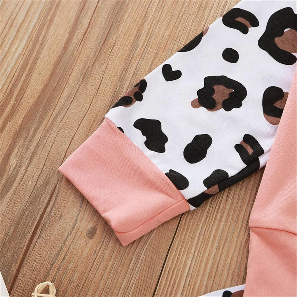 Girls Pink Leopard Long Sleeve Top & Pants Wholesale Little Girl Clothing