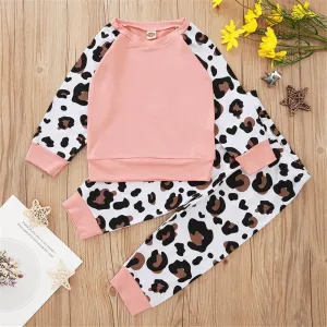 Girls Pink Leopard Long Sleeve Top & Pants Wholesale Little Girl Clothing