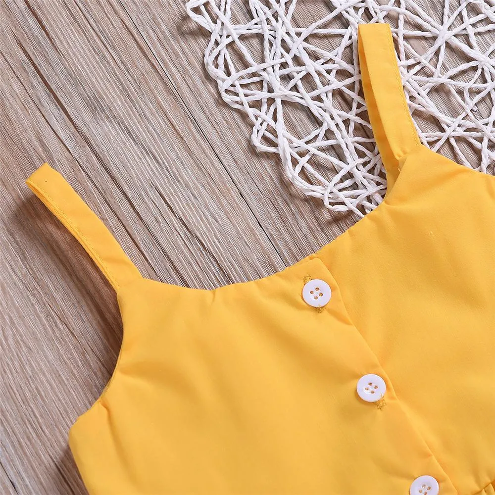 Girls Solid Color Tank & Sunflower Printed Shorts Wholesale Girl Clothing