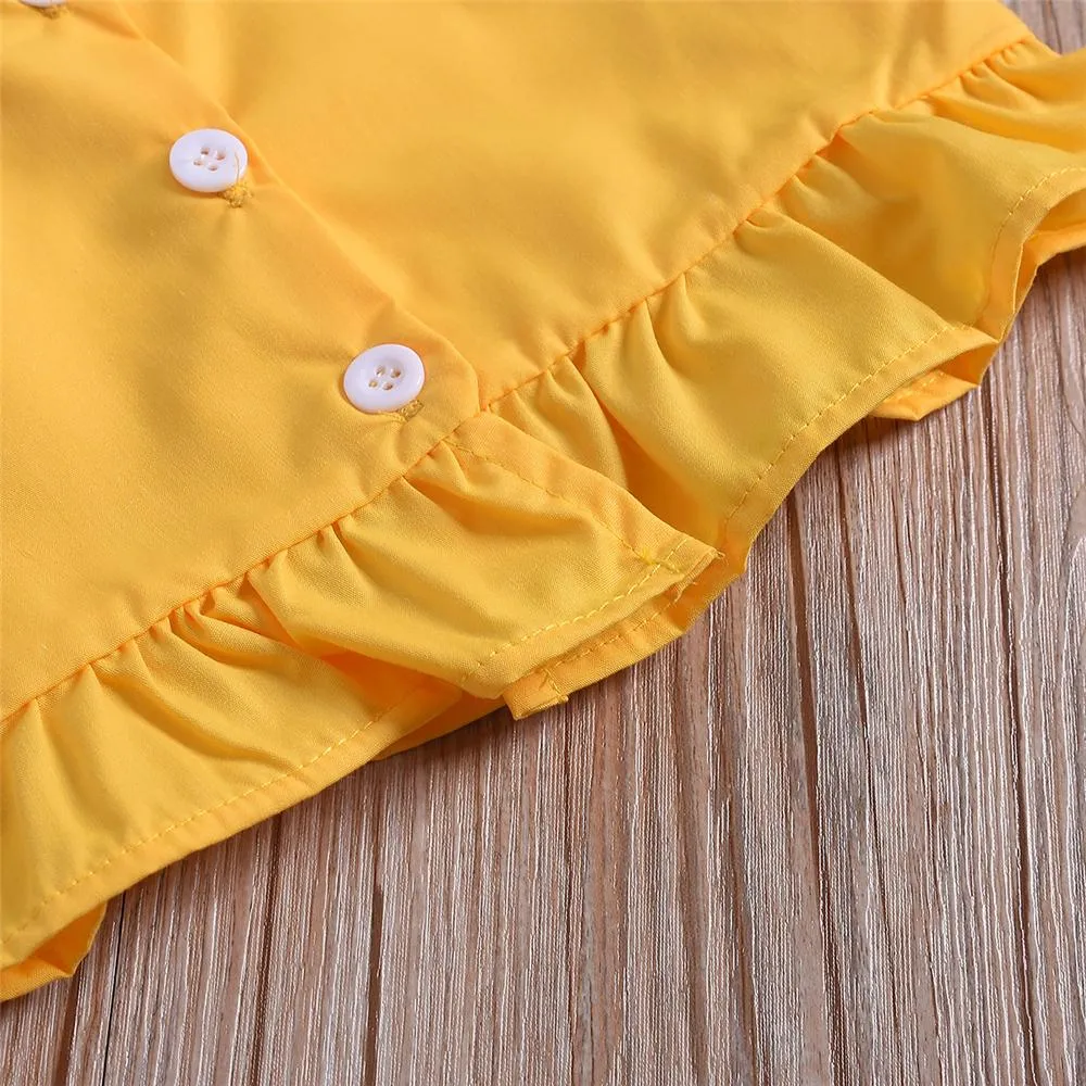 Girls Solid Color Tank & Sunflower Printed Shorts Wholesale Girl Clothing