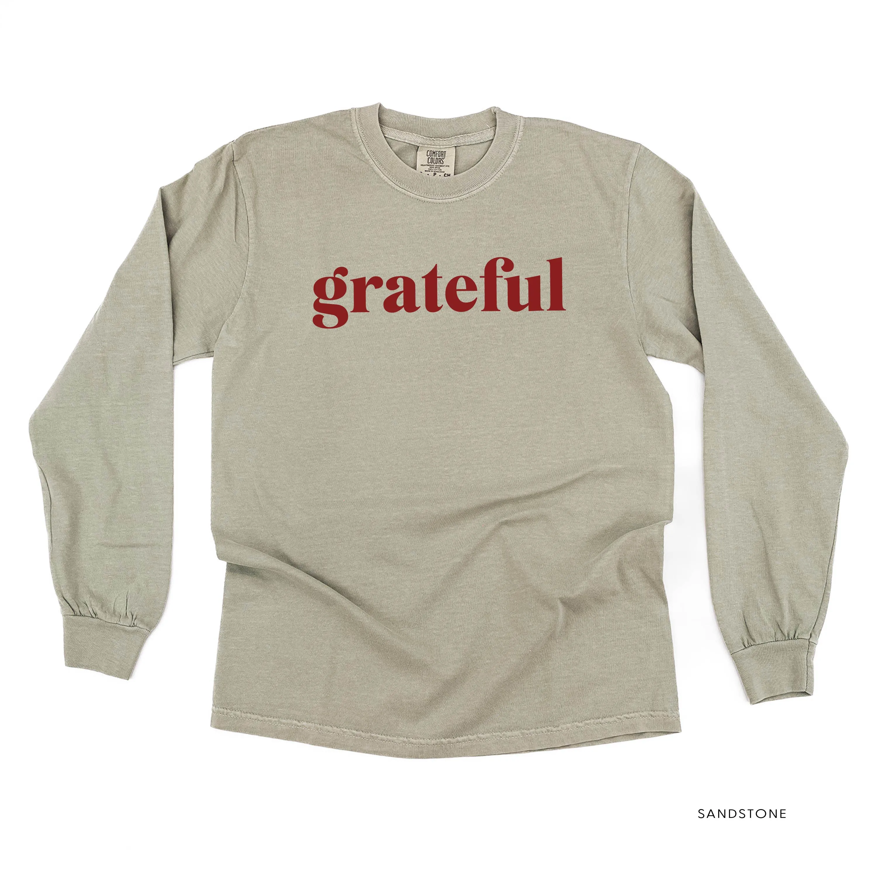 Grateful (block) - Maroon Design - LONG SLEEVE COMFORT COLORS TEE