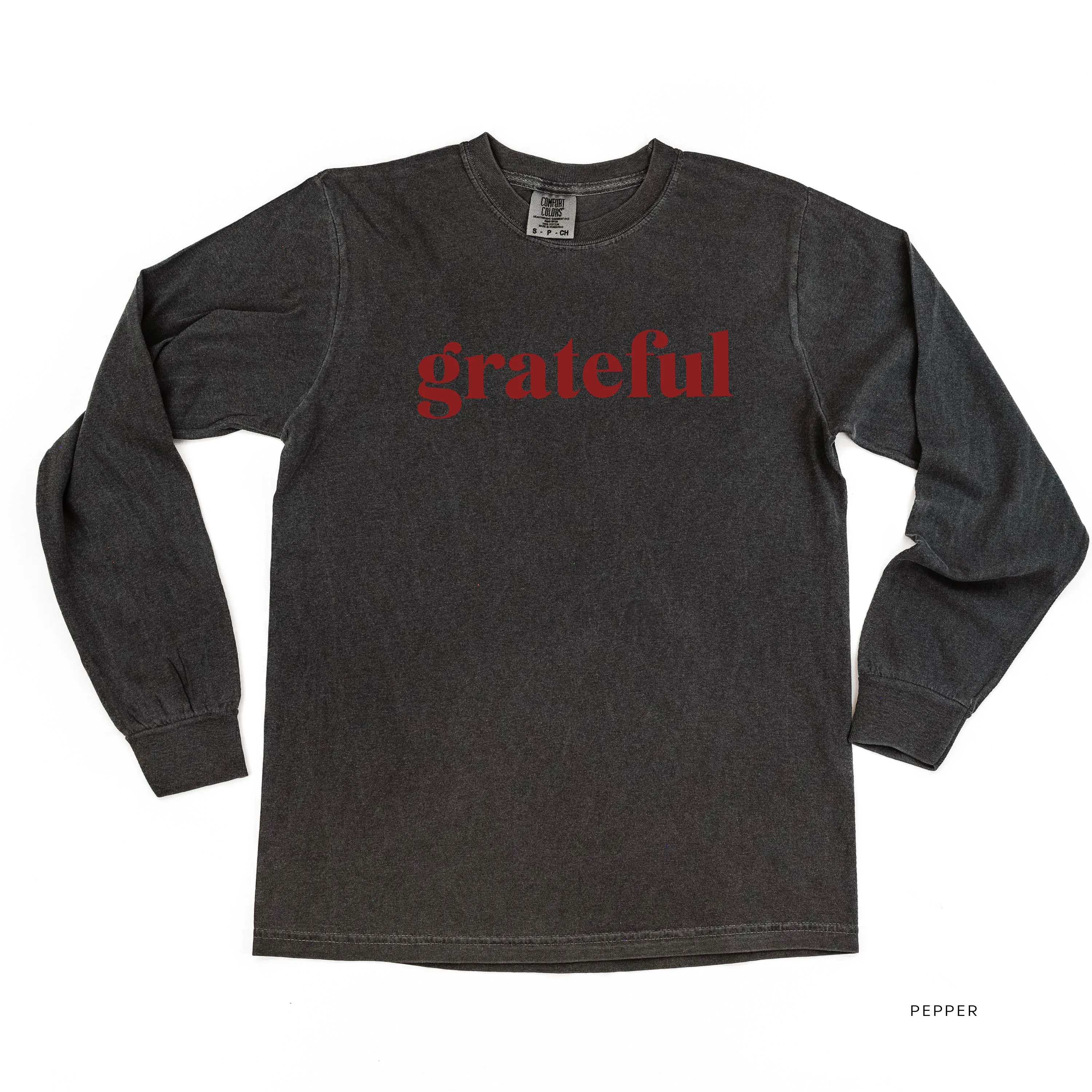 Grateful (block) - Maroon Design - LONG SLEEVE COMFORT COLORS TEE