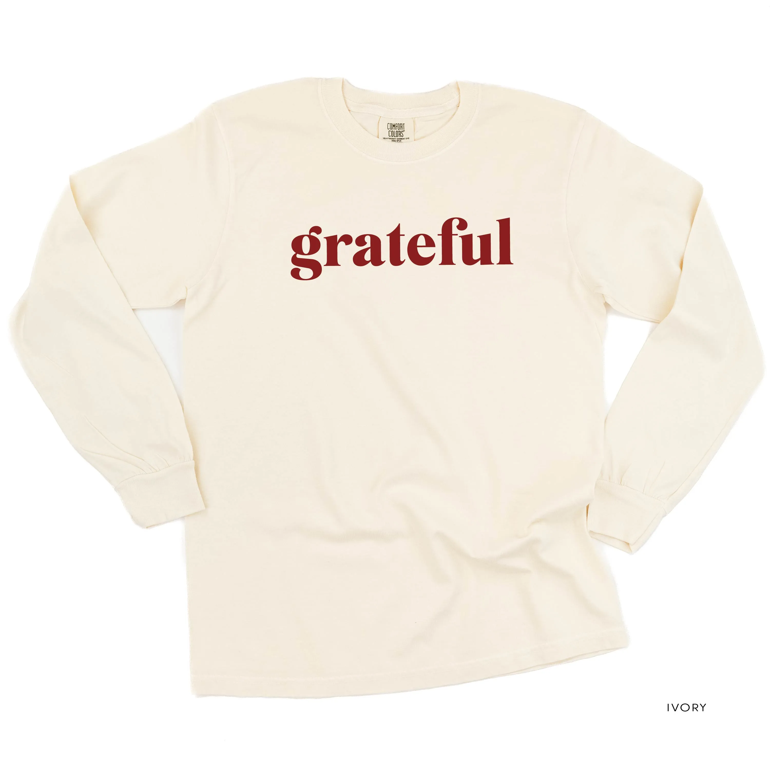 Grateful (block) - Maroon Design - LONG SLEEVE COMFORT COLORS TEE