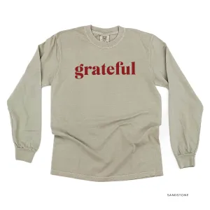 Grateful (block) - Maroon Design - LONG SLEEVE COMFORT COLORS TEE