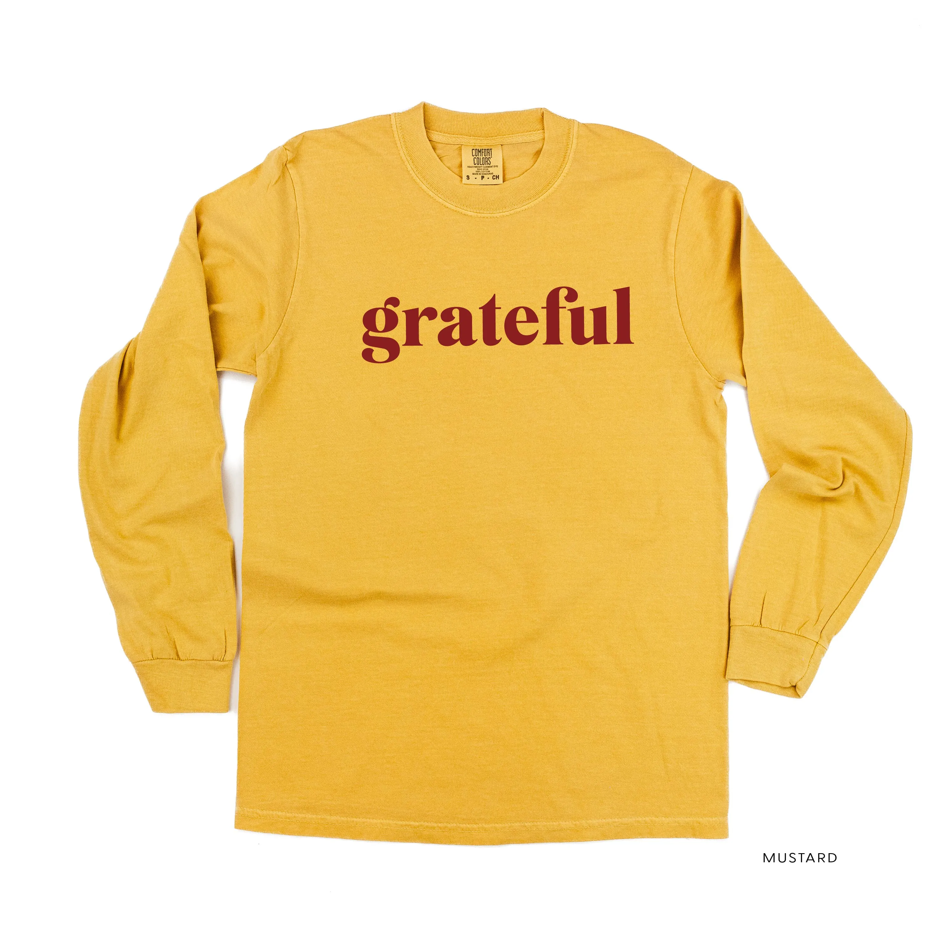 Grateful (block) - Maroon Design - LONG SLEEVE COMFORT COLORS TEE