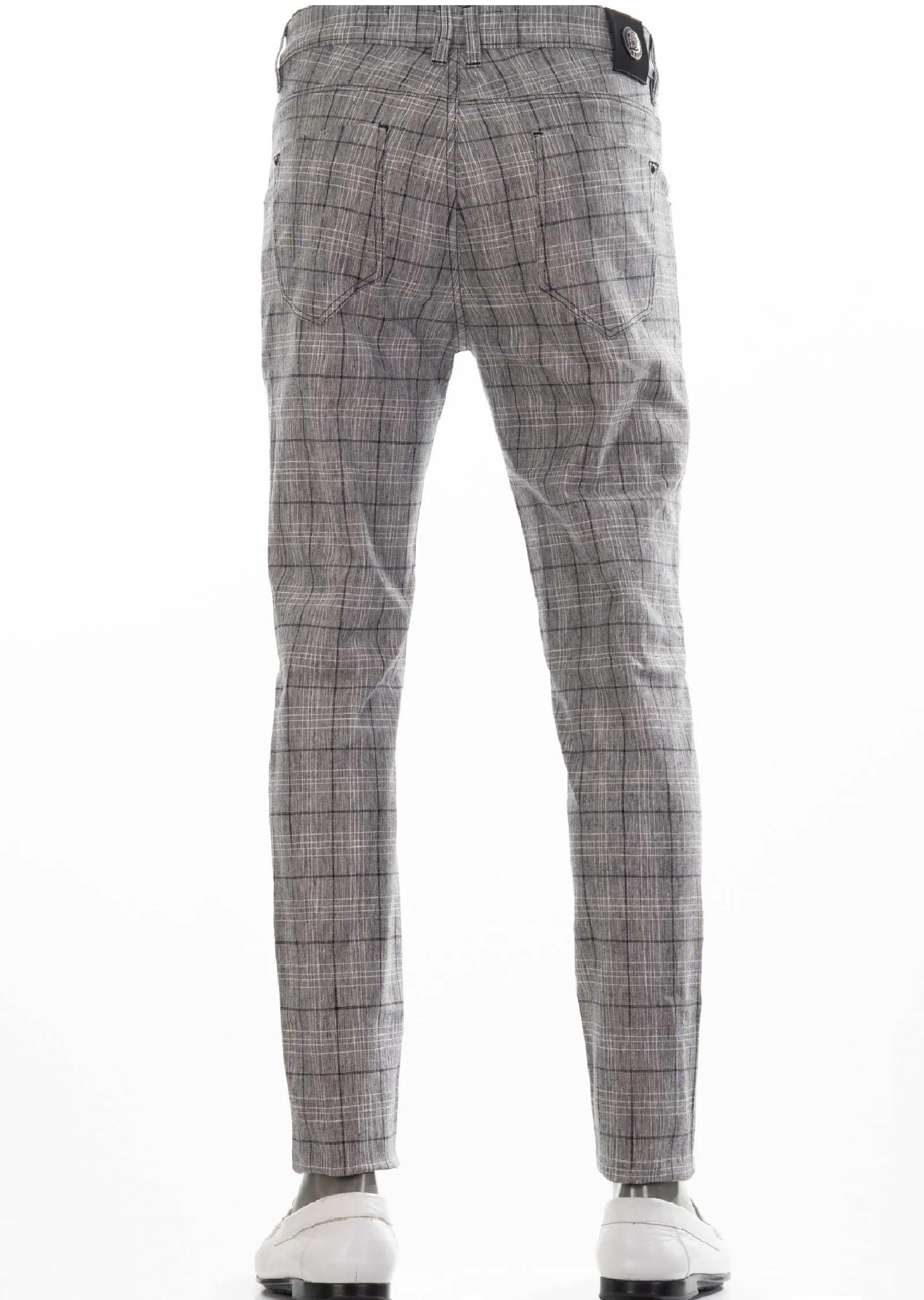 Gray Plaid Linen Stretch Pants