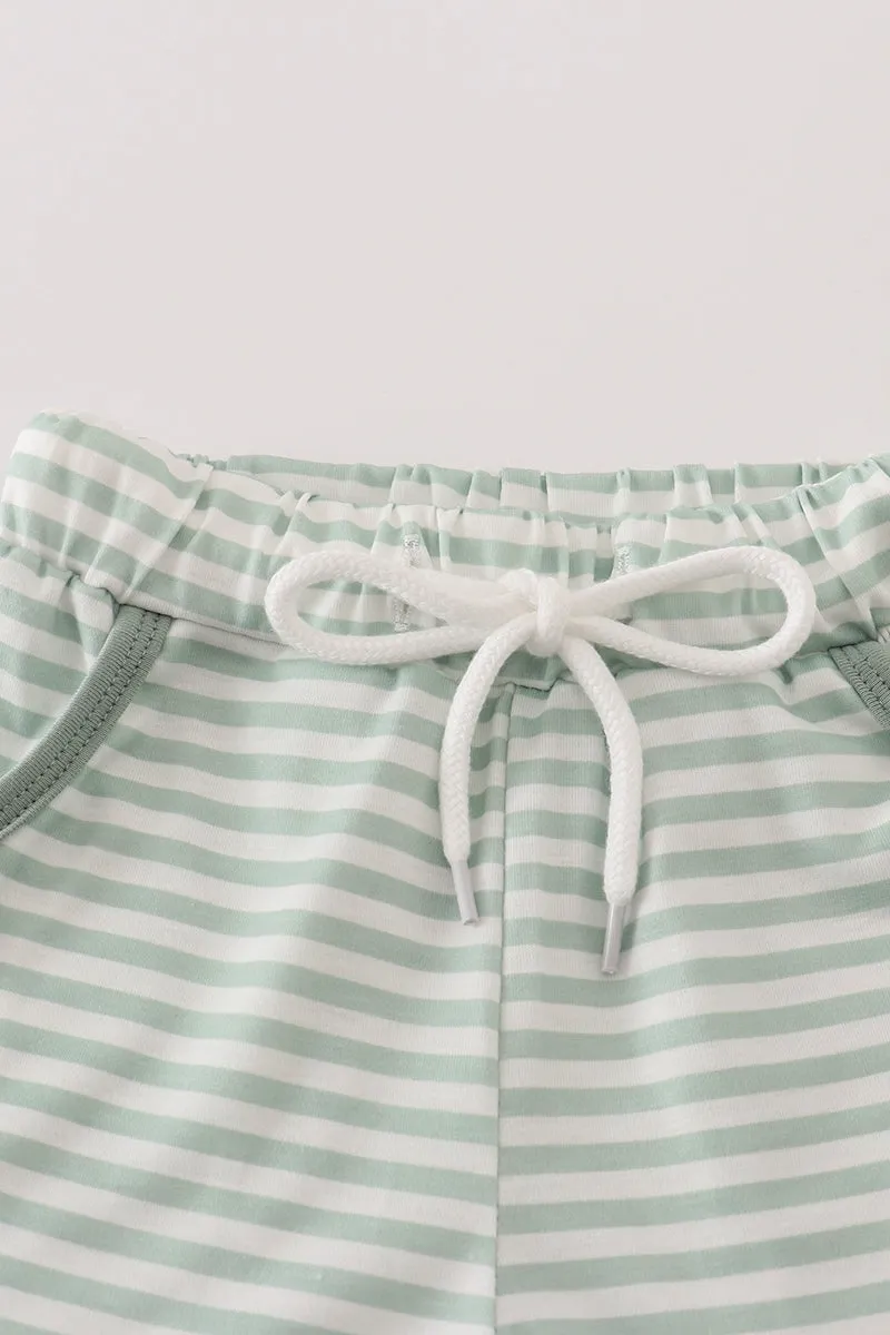 Green stripe pocket shorts set
