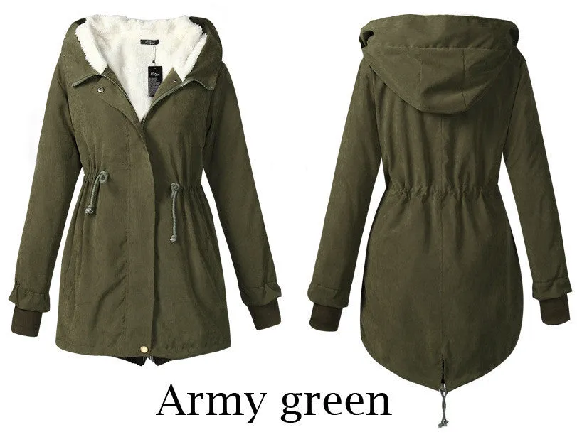 Hooded Long Sleeves Slim Drawstring Thick Cotton Coat