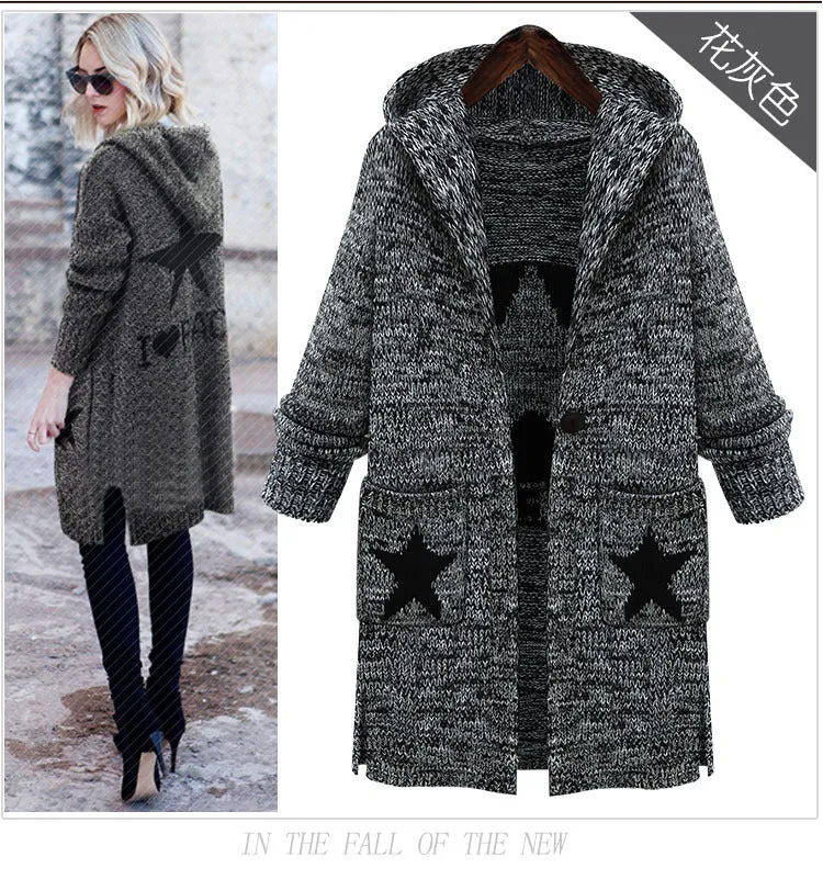 Hooded Thick Plus Size Pockets Long Cardigan Sweater