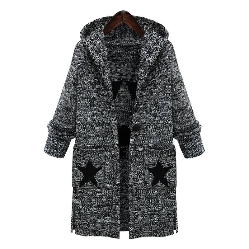 Hooded Thick Plus Size Pockets Long Cardigan Sweater